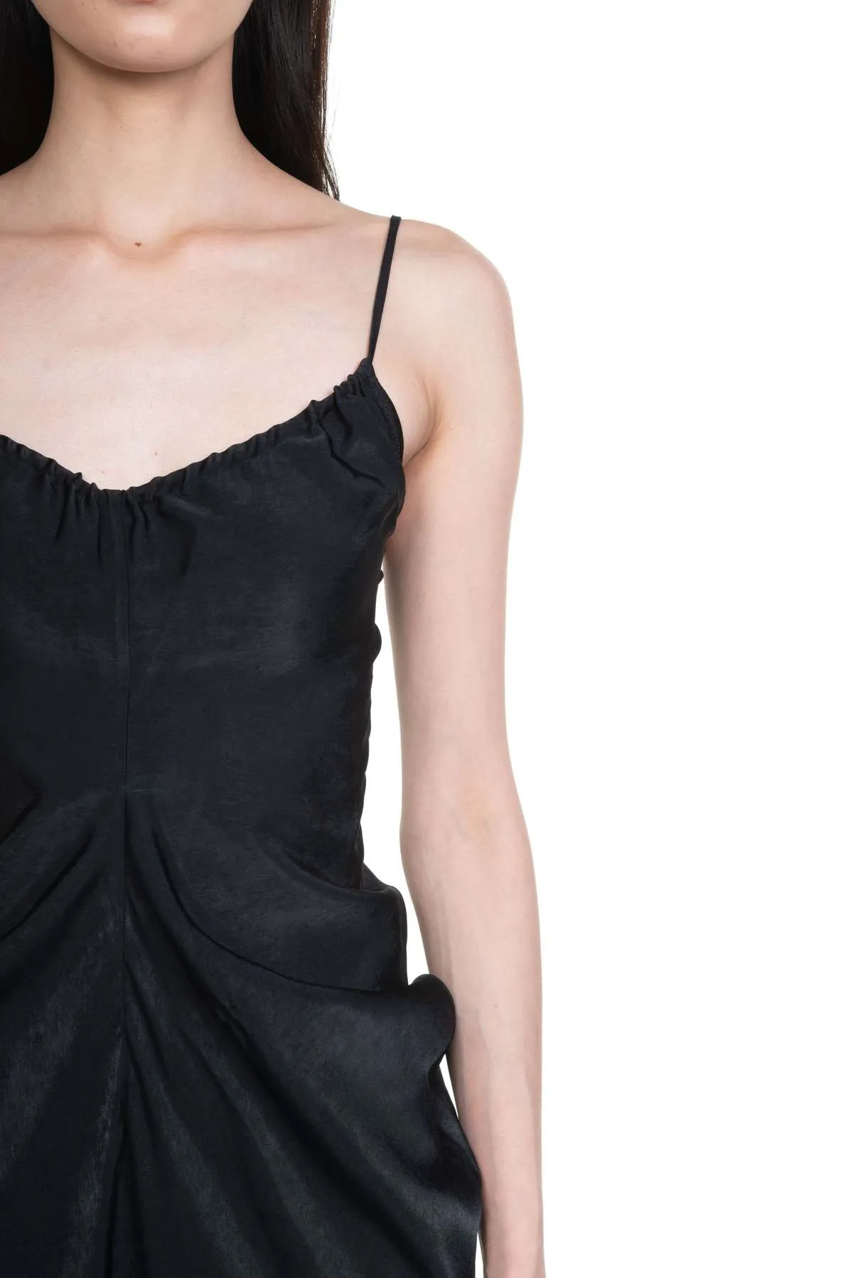 Draped Cinched Backless Dress - Black