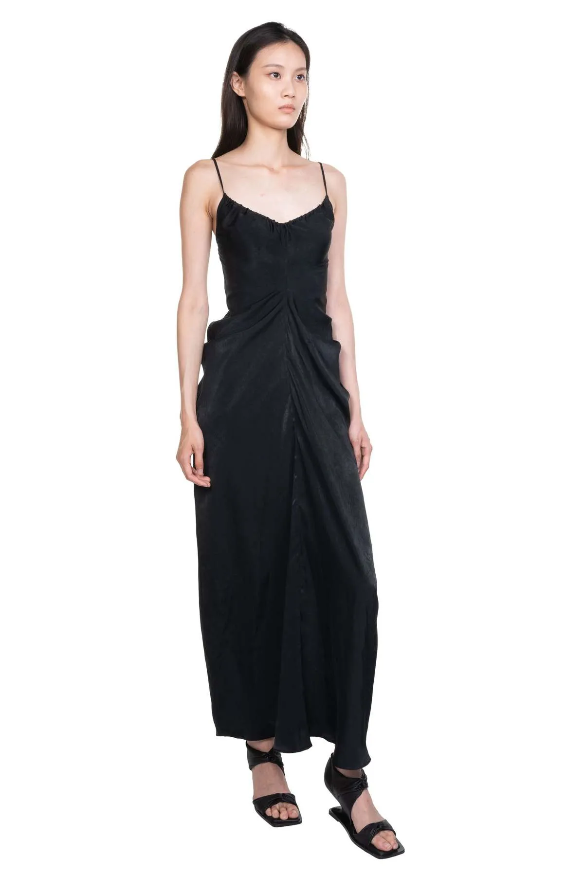 Draped Cinched Backless Dress - Black