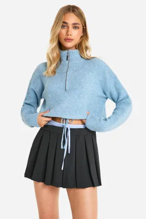 Drawstring Zip Funnel Neck Sweater