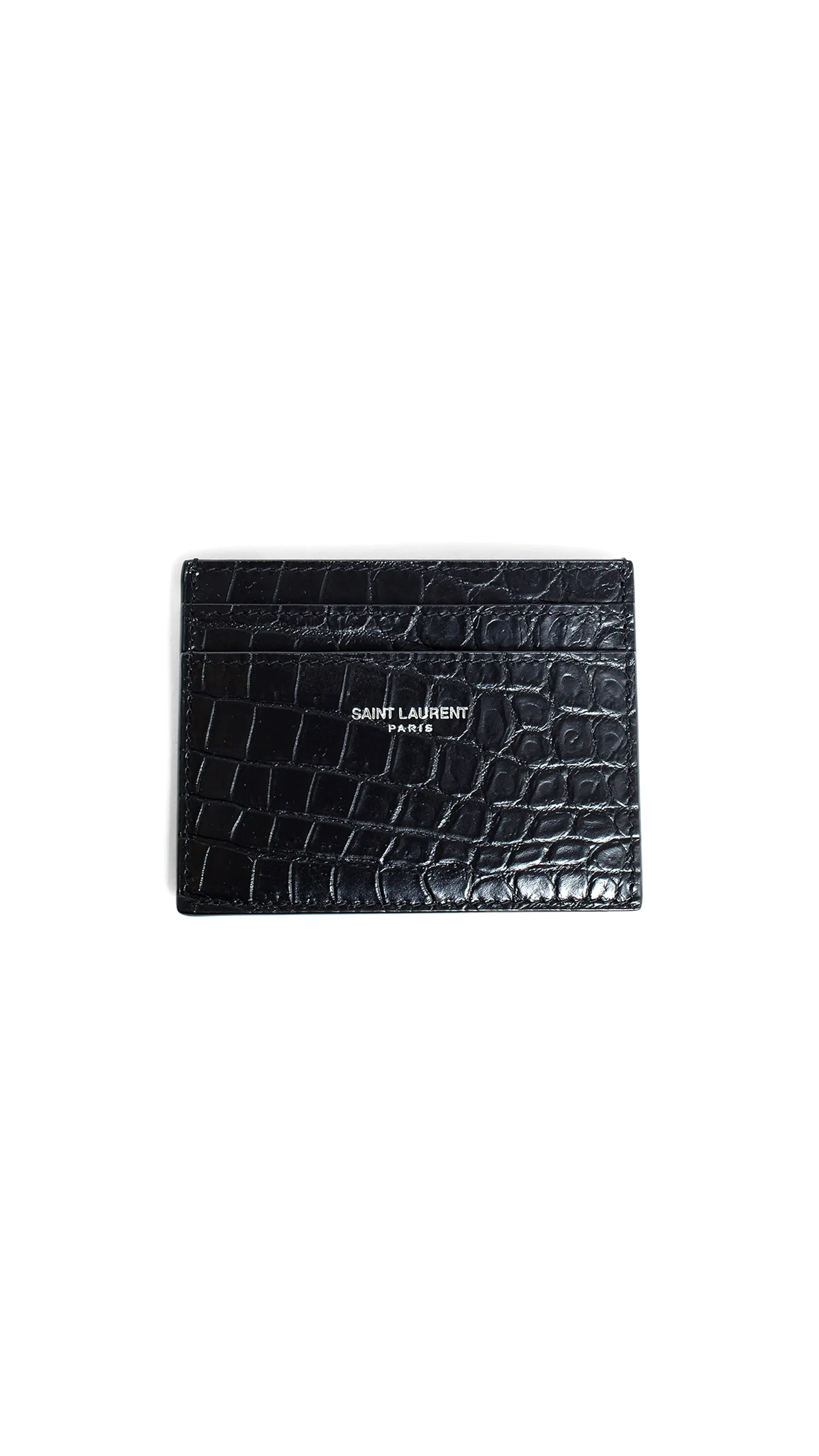 Embossed Crocodile Leather Cardholder - Black