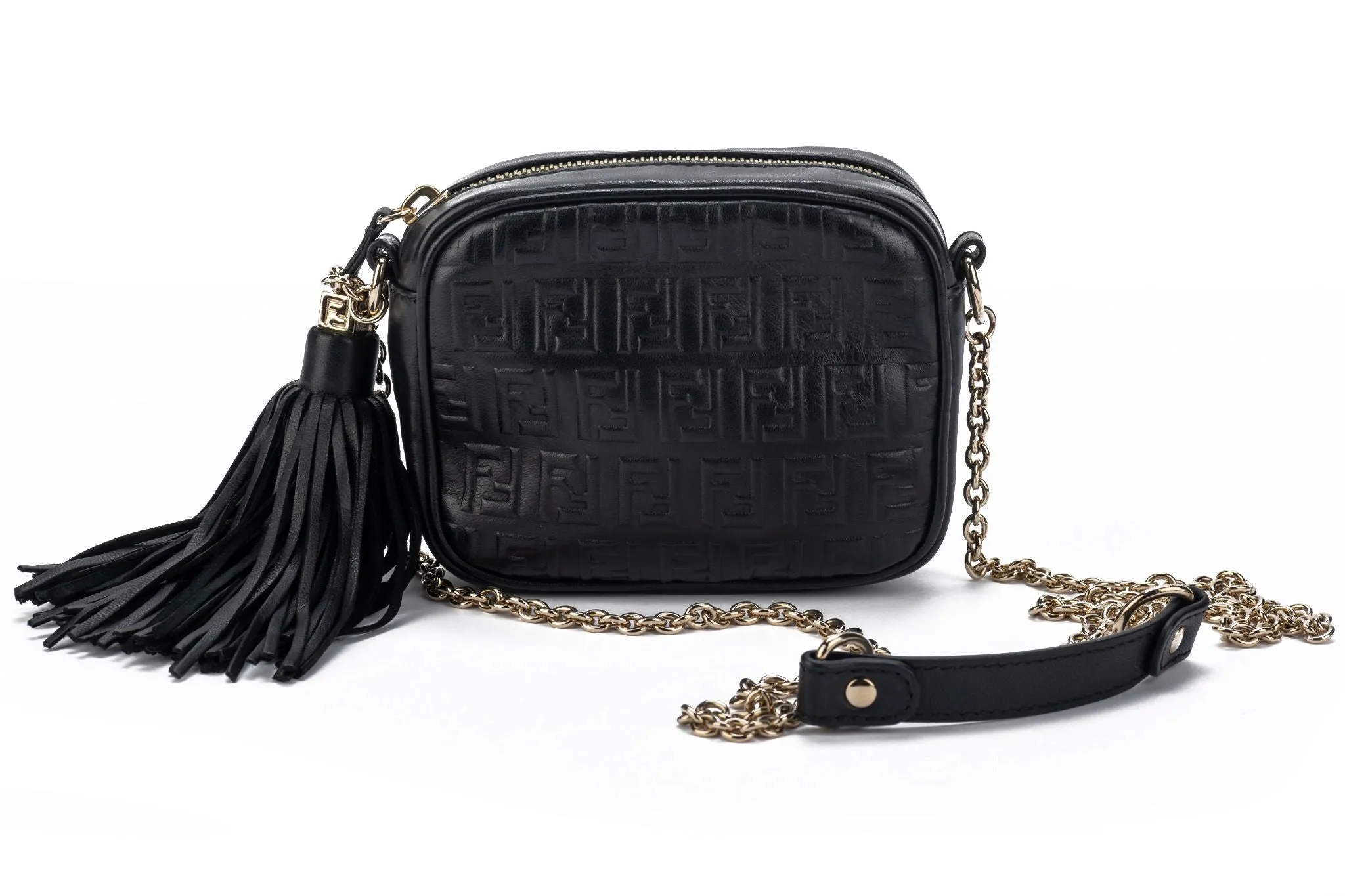 Fendi Black Embossed Camera Bag W Tassel