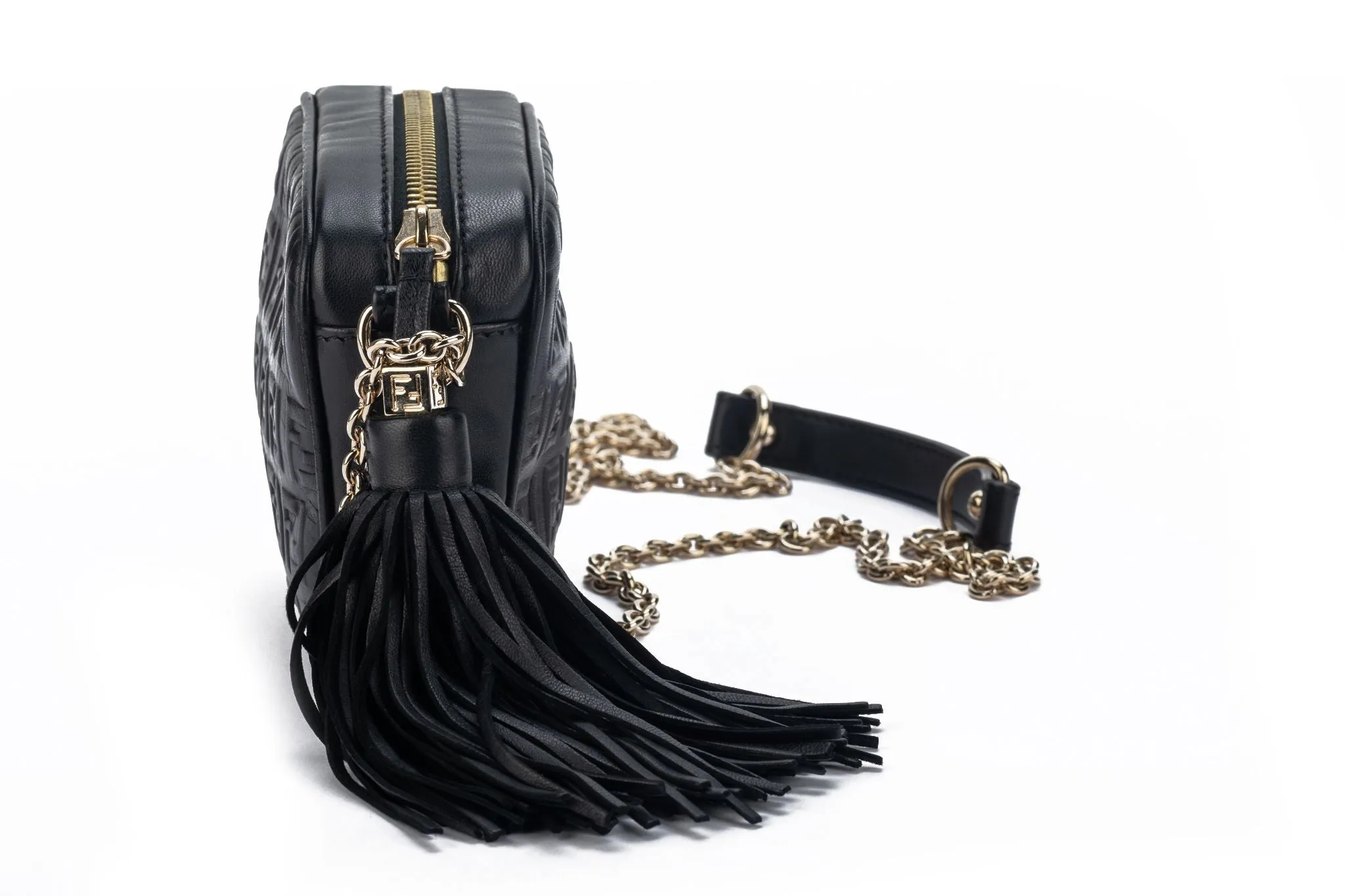 Fendi Black Embossed Camera Bag W Tassel