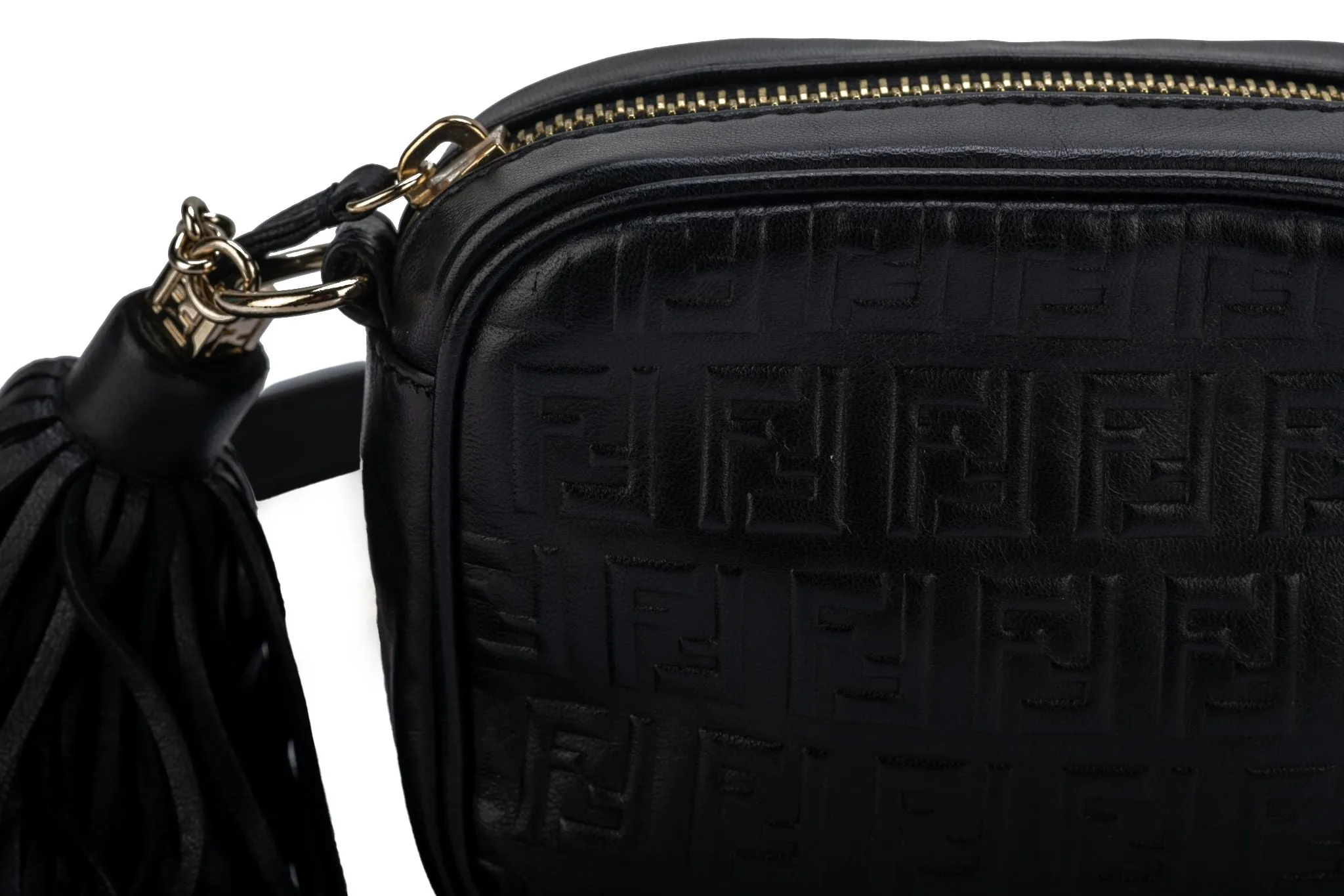 Fendi Black Embossed Camera Bag W Tassel