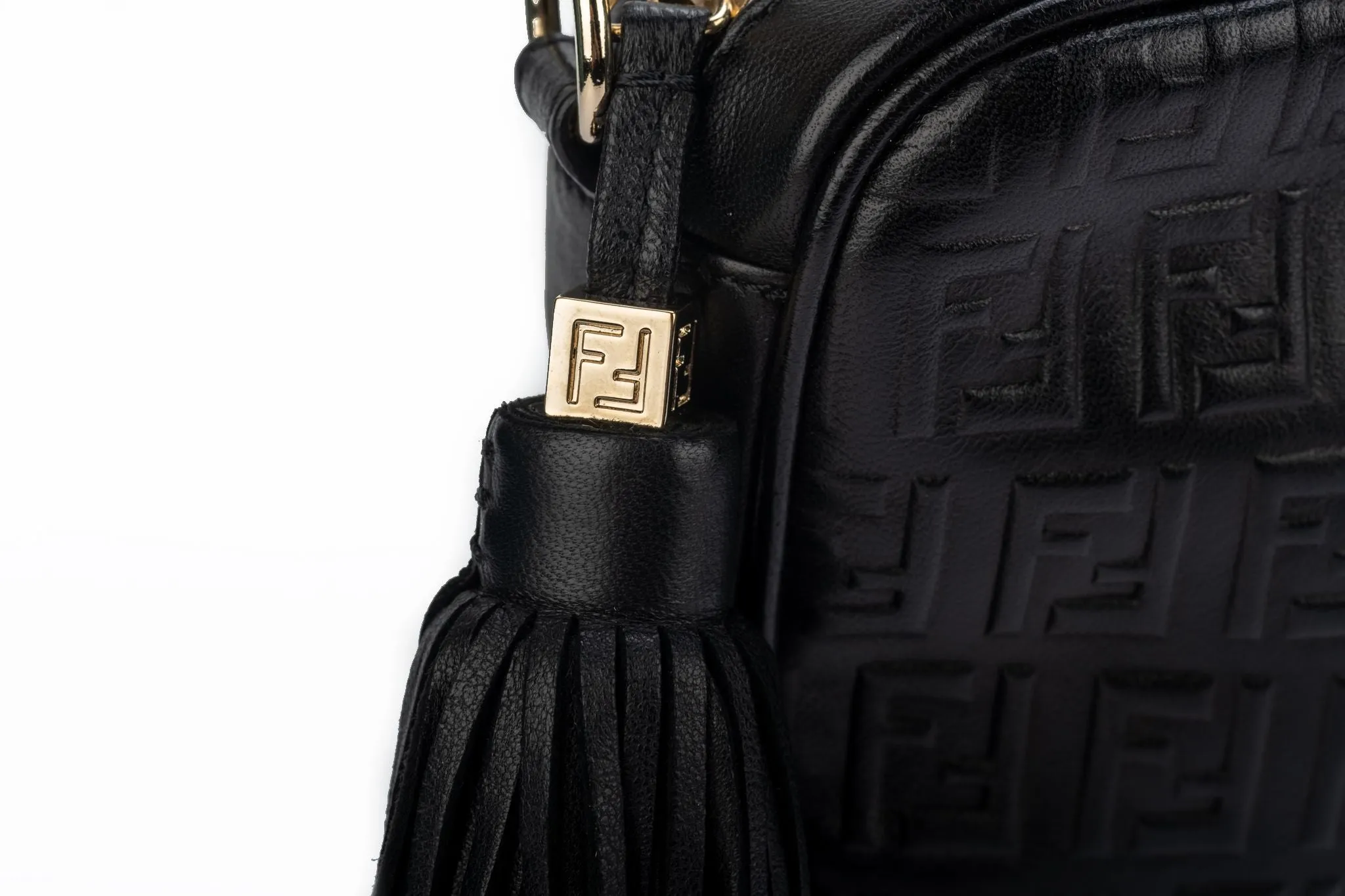 Fendi Black Embossed Camera Bag W Tassel