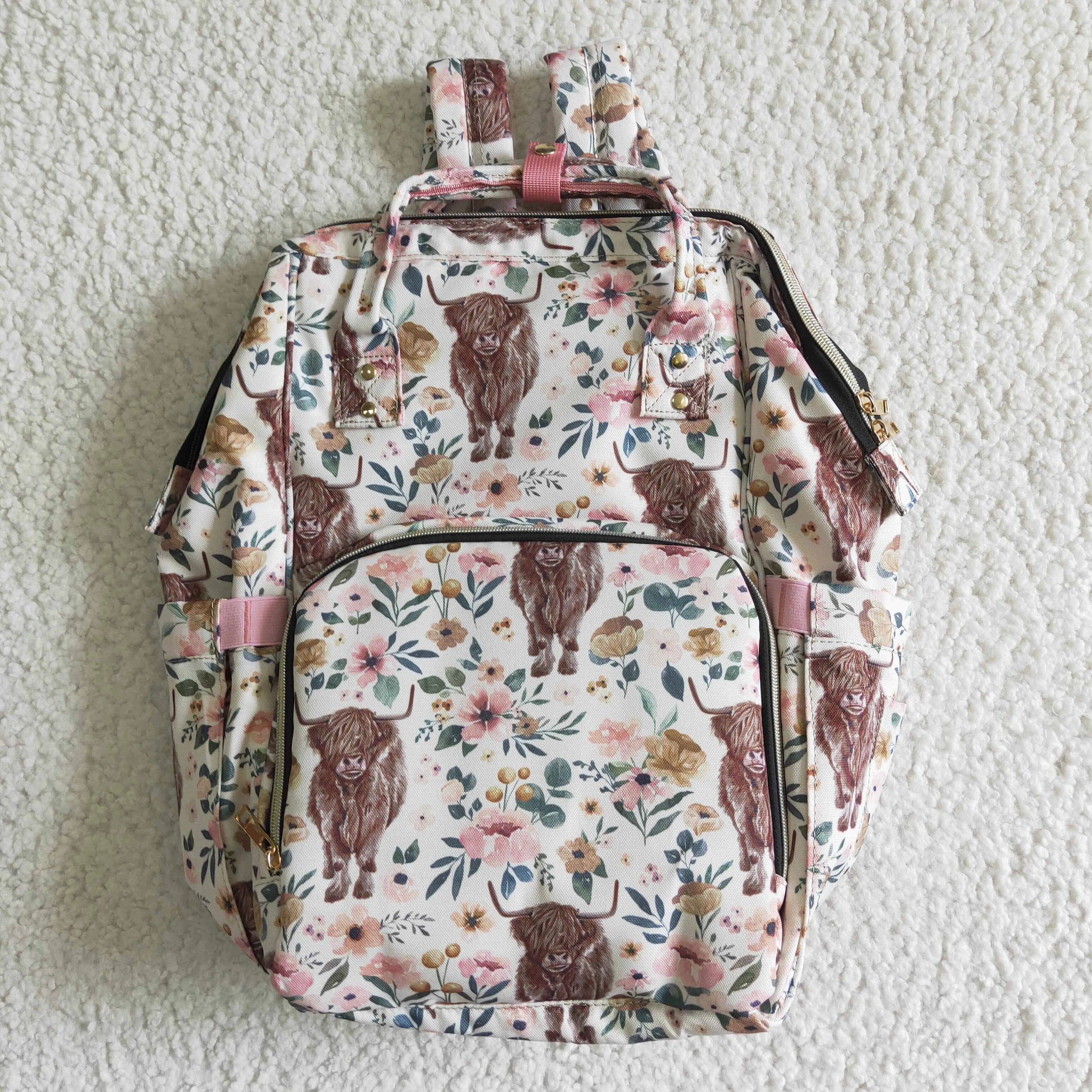 Floral Highland Cow Diaper Bag*