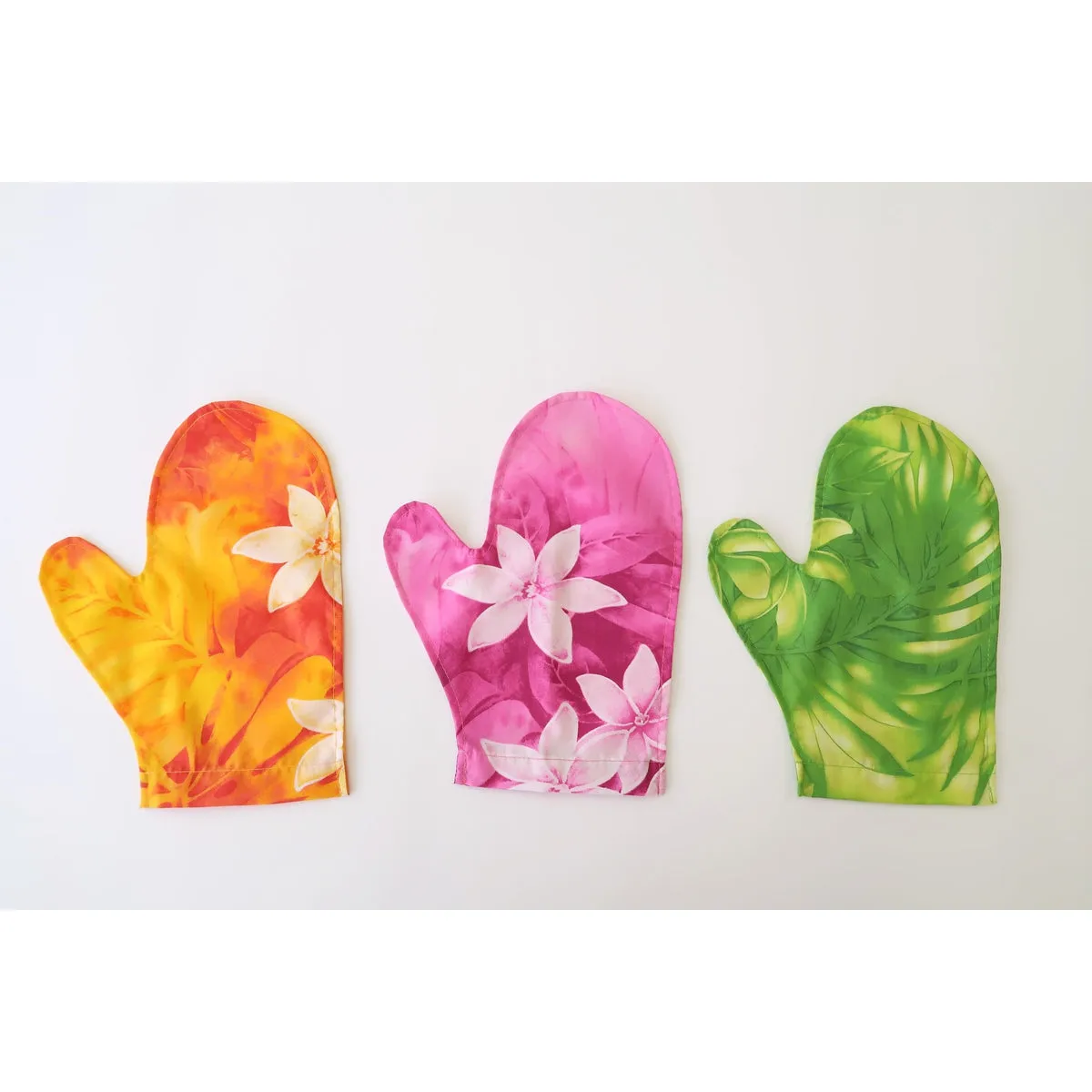 Foldable Hawaiian Print Shopping Bag, Mitten, Mask Set | Pink Tiare