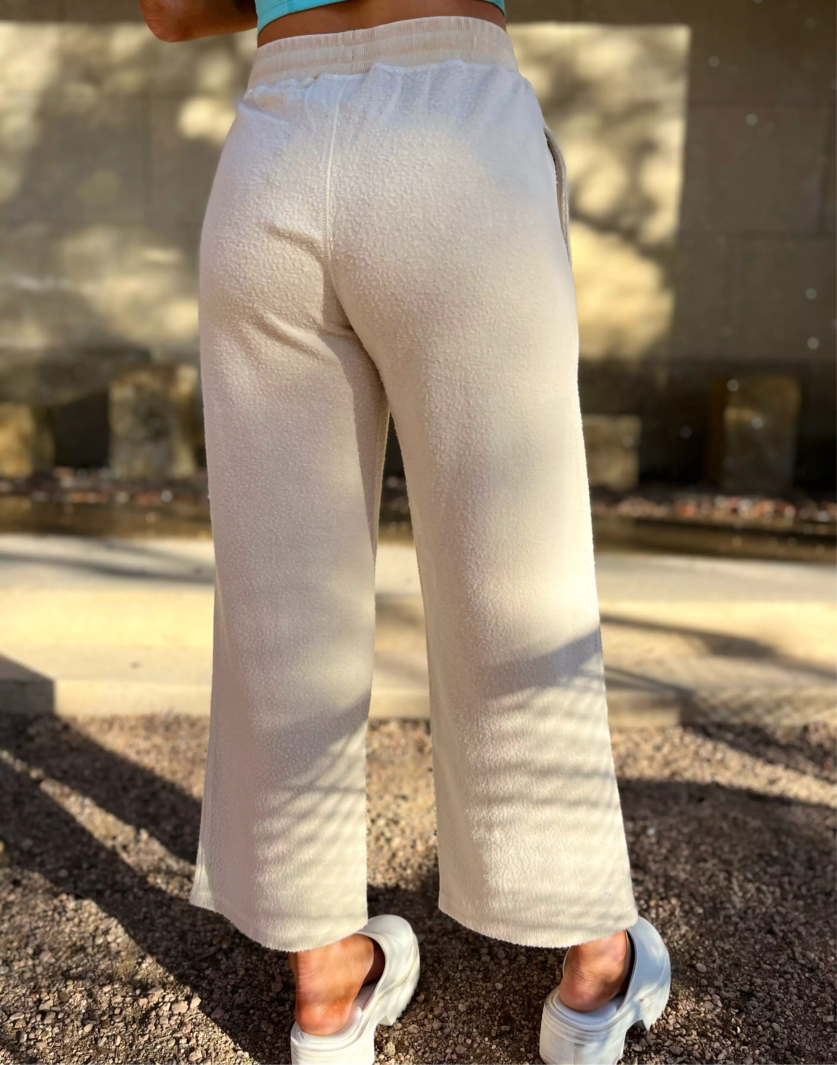 Fuzzy Mineral-Washed Lounge Pants - Beige