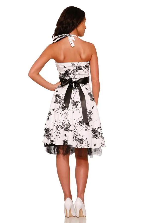 Graphite Flower Halter Dress White