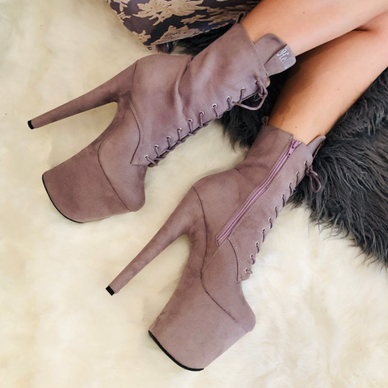 Hella Heels BabyDoll 8inch Boots - Lilac Mink