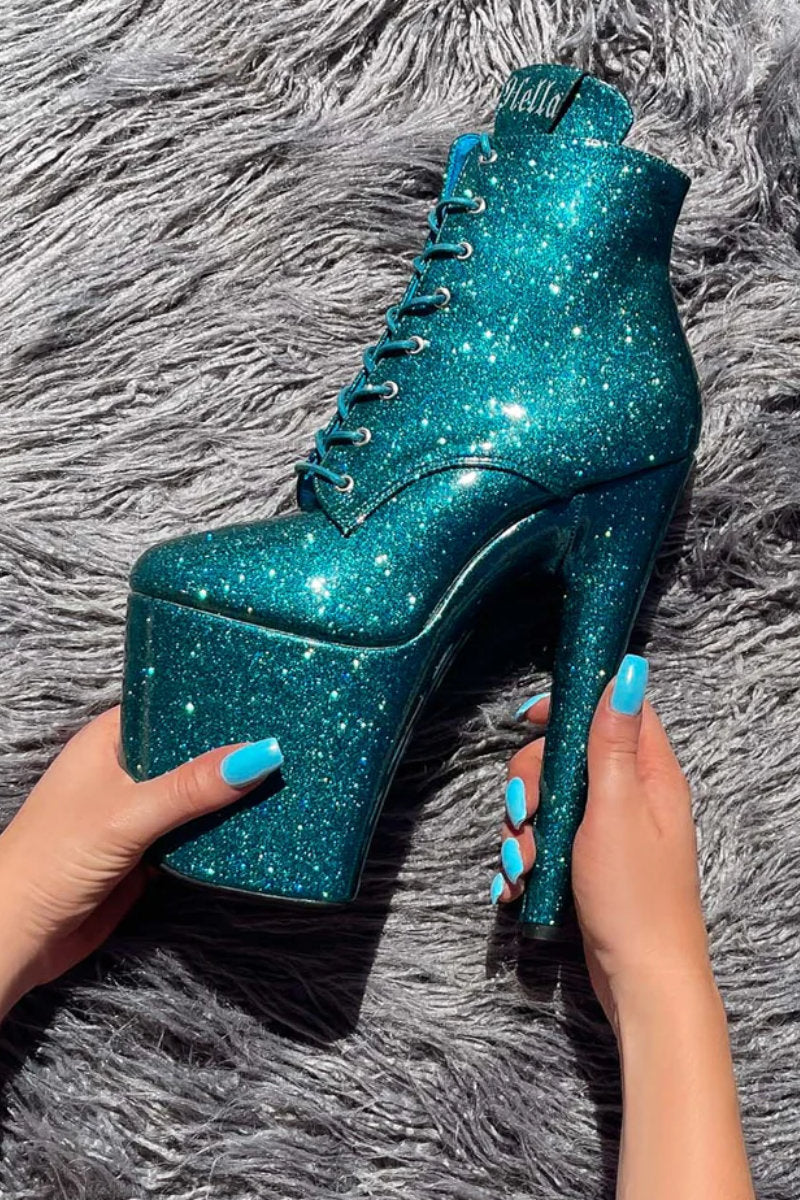 Hella Heels The Glitterati 8inch Ankle Boots - Ocean Eyes