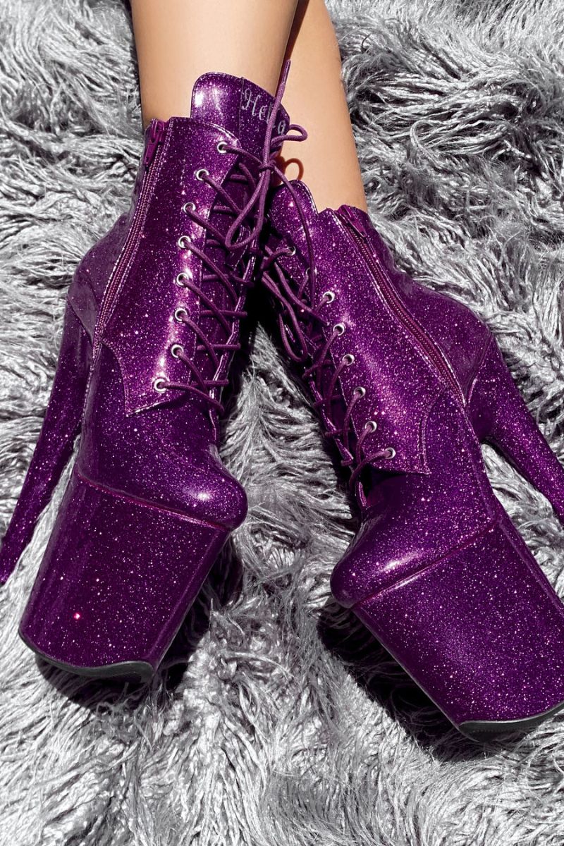 Hella Heels The Glitterati 8inch Ankle Boots - Purple Rain