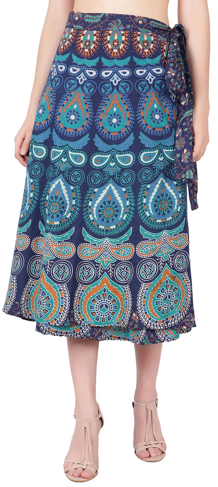 India Long Skirt Women's Cotton Ethnic Indian Clothing (Blue, One Size)