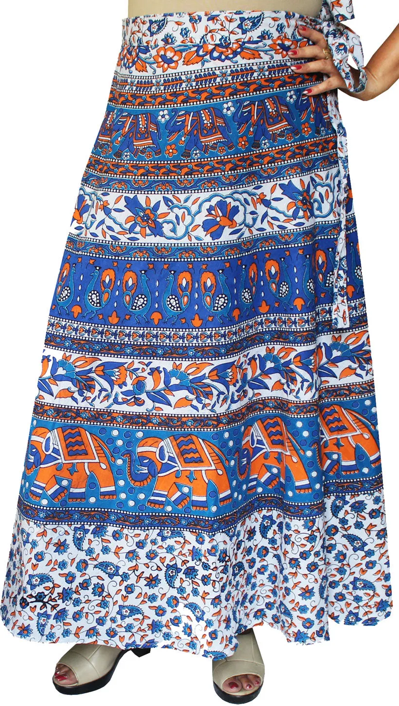 India Skirt Women's Long Cotton Wrap Around (Blue, One Size)