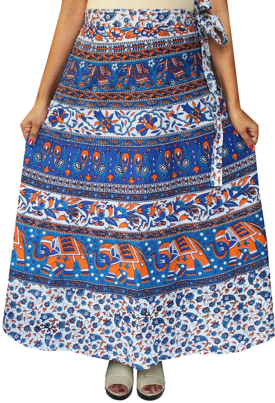 India Skirt Women's Long Cotton Wrap Around (Blue, One Size)