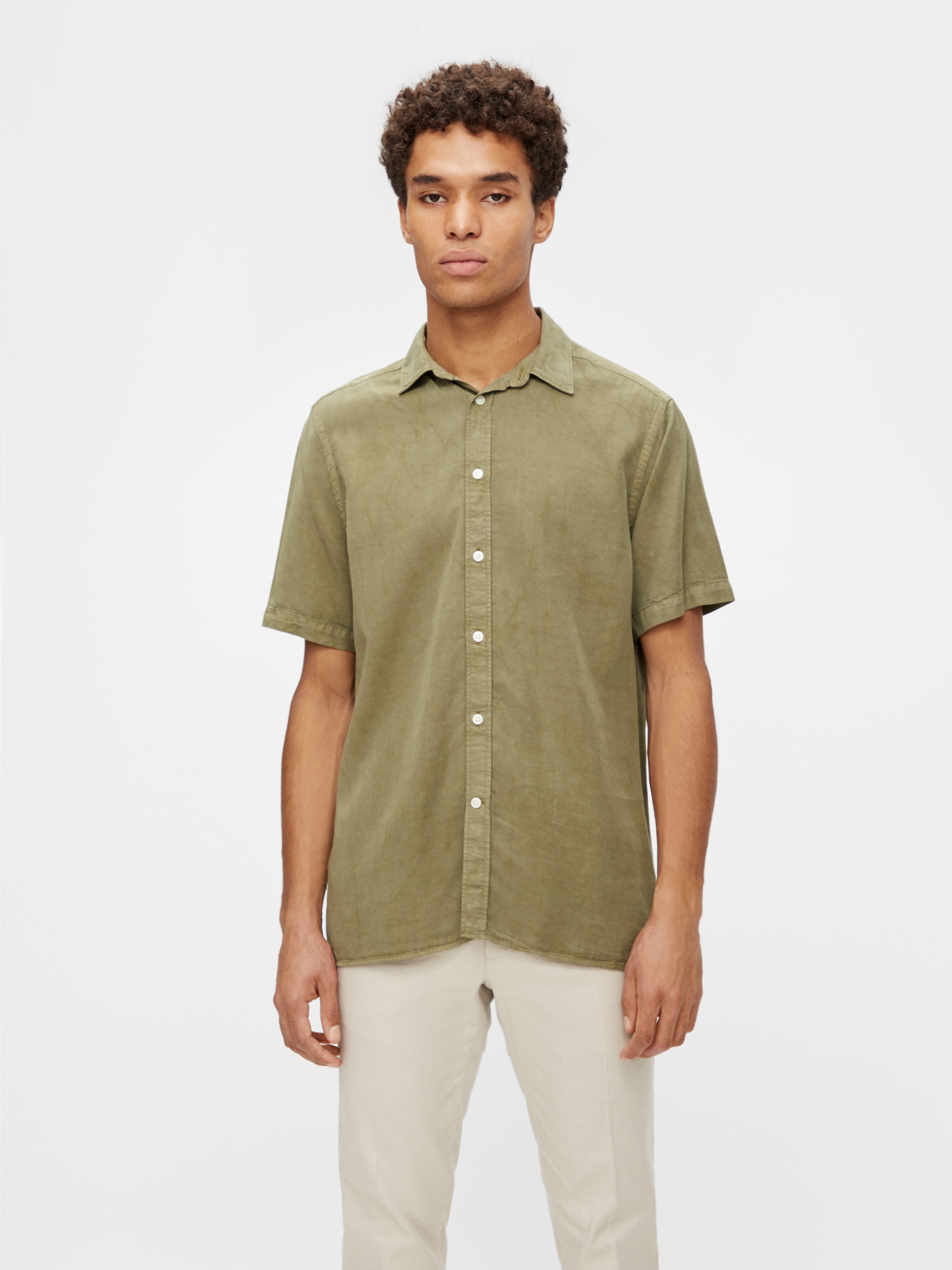 J.Lindeberg Mens Comfort Tencel Short Sleeves Regular Shirt - LAKE GREEN