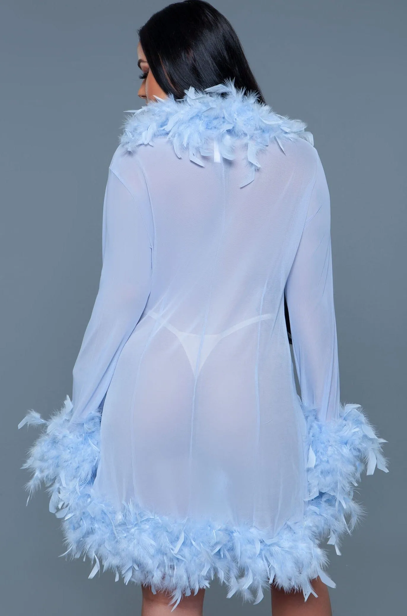 Knee Length Feather Robe With Ribbon Ties