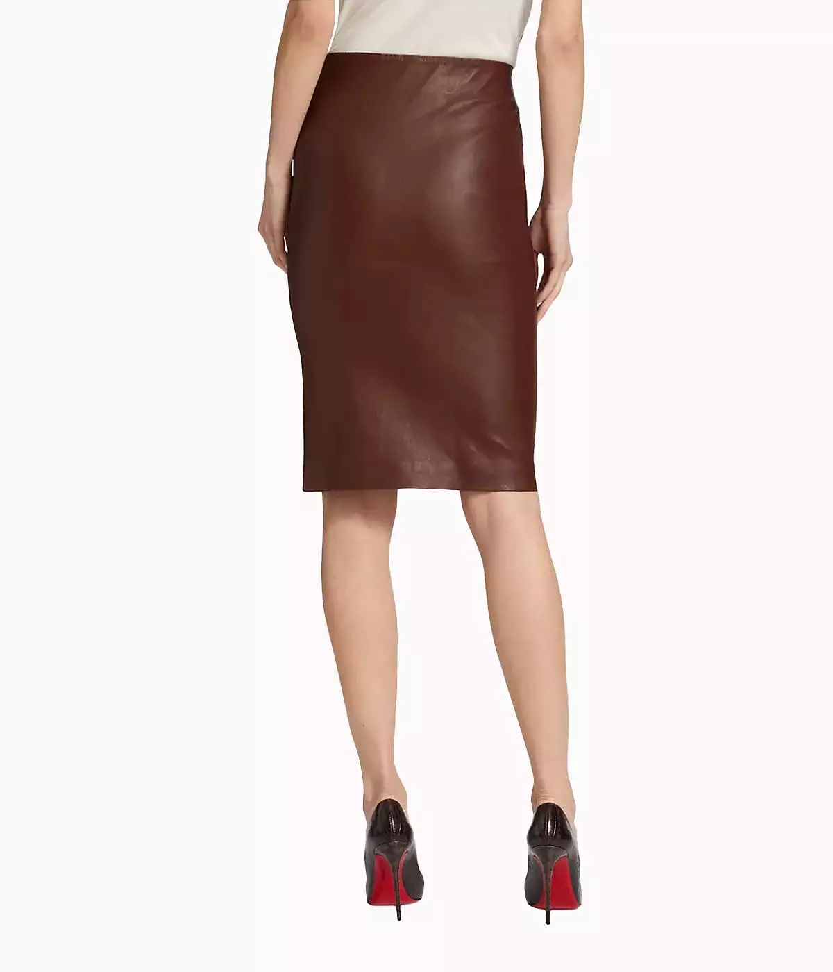 Leather Pencil Skirt in Whiskey