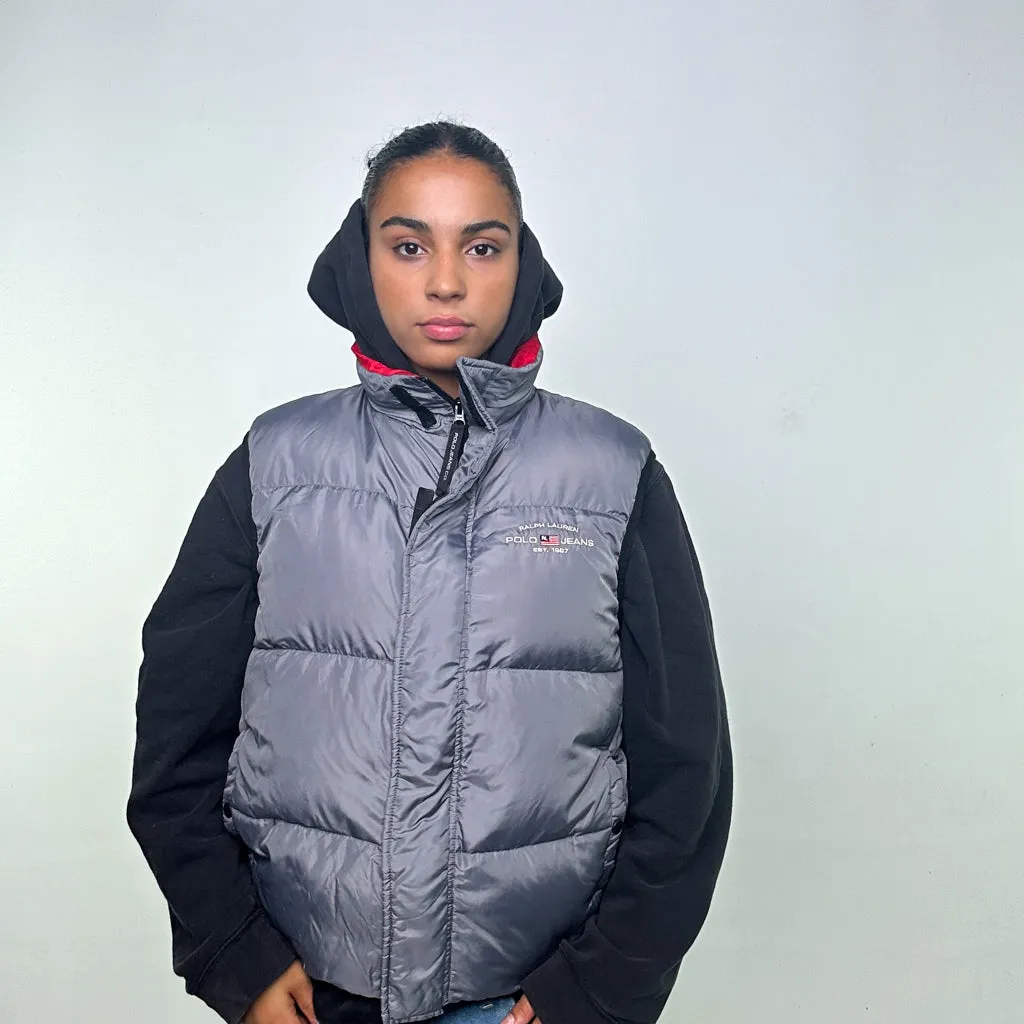 Light Grey 90s Polo Jeans Ralph Lauren Puffer Jacket Coat Gilet (L)