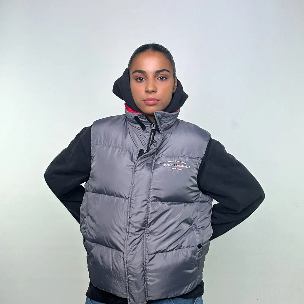 Light Grey 90s Polo Jeans Ralph Lauren Puffer Jacket Coat Gilet (L)