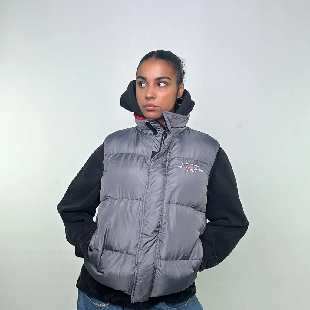 Light Grey 90s Polo Jeans Ralph Lauren Puffer Jacket Coat Gilet (L)