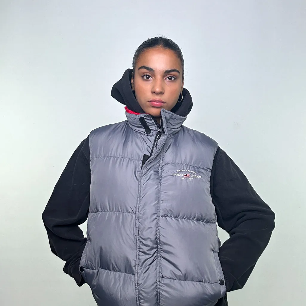 Light Grey 90s Polo Jeans Ralph Lauren Puffer Jacket Coat Gilet (L)