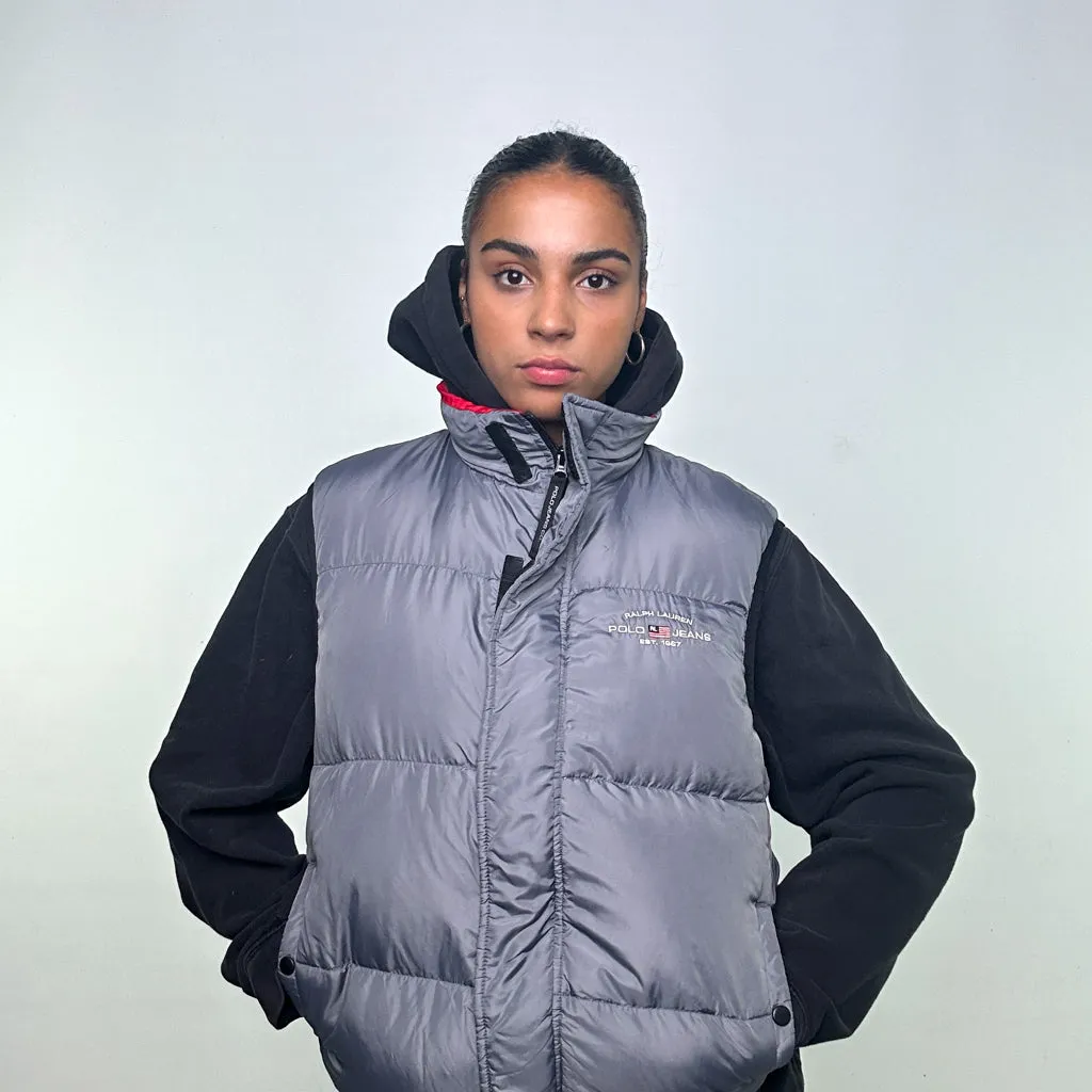 Light Grey 90s Polo Jeans Ralph Lauren Puffer Jacket Coat Gilet (L)