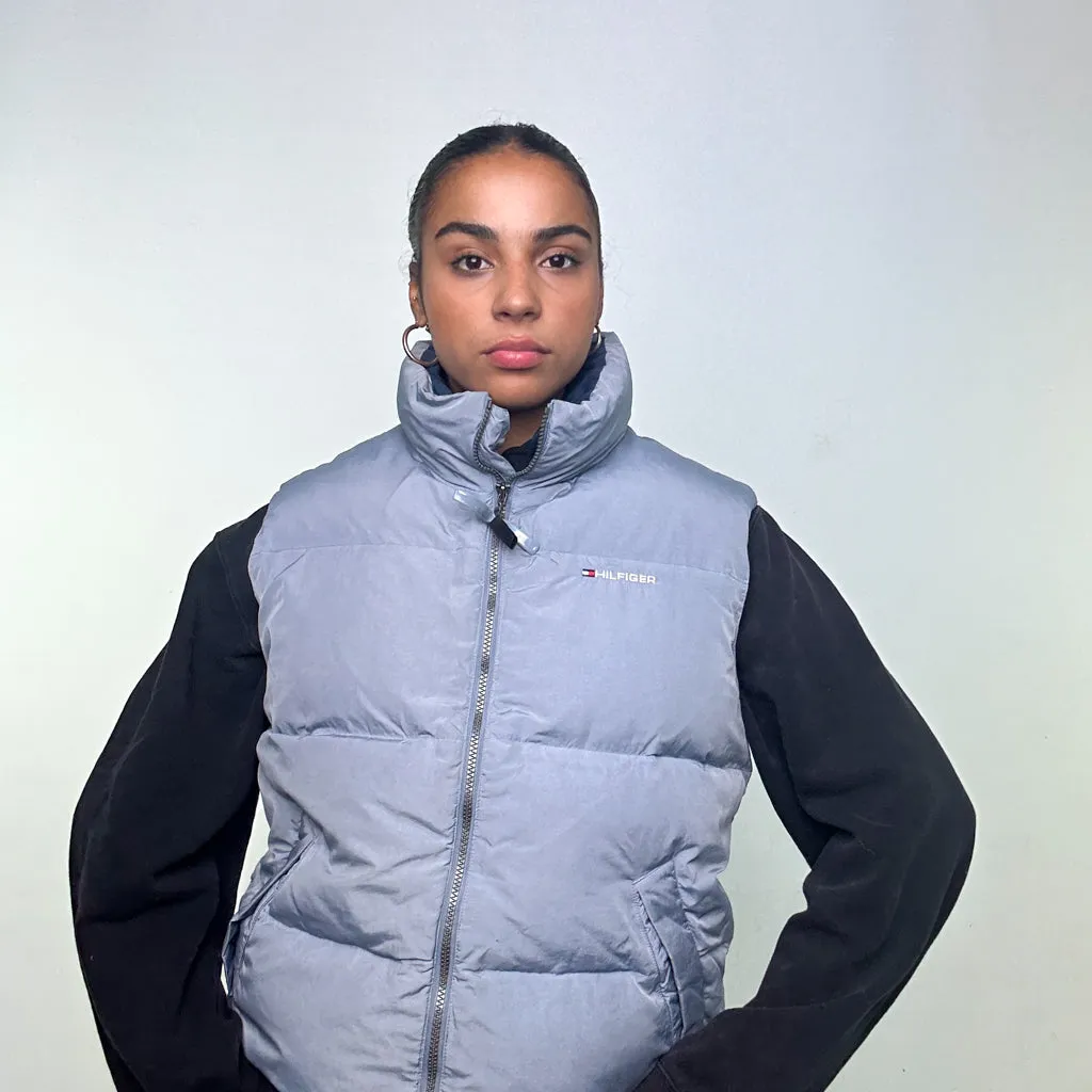 Light Grey 90s Tommy Hilfiger Puffer Jacket Coat Gilet (L)