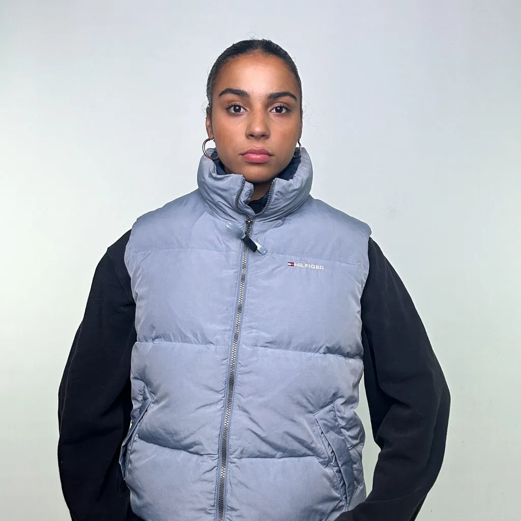 Light Grey 90s Tommy Hilfiger Puffer Jacket Coat Gilet (L)