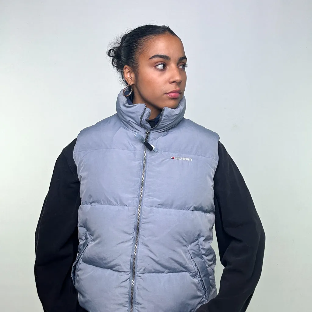 Light Grey 90s Tommy Hilfiger Puffer Jacket Coat Gilet (L)