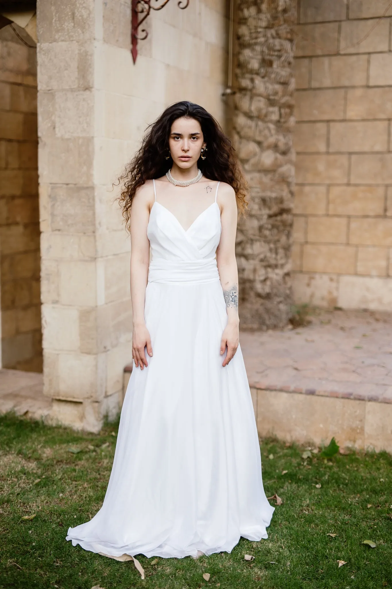 Long backless dress in White