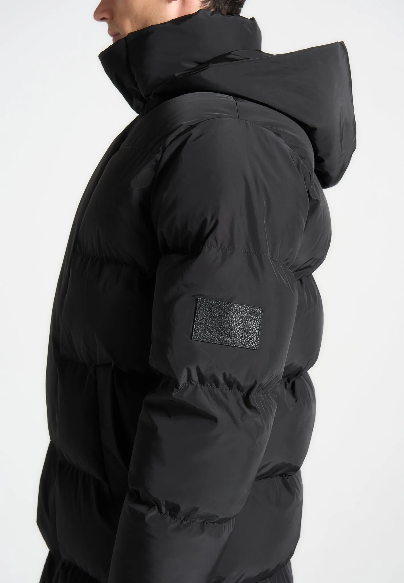 Longline Quilted Puffer Jacket - Black