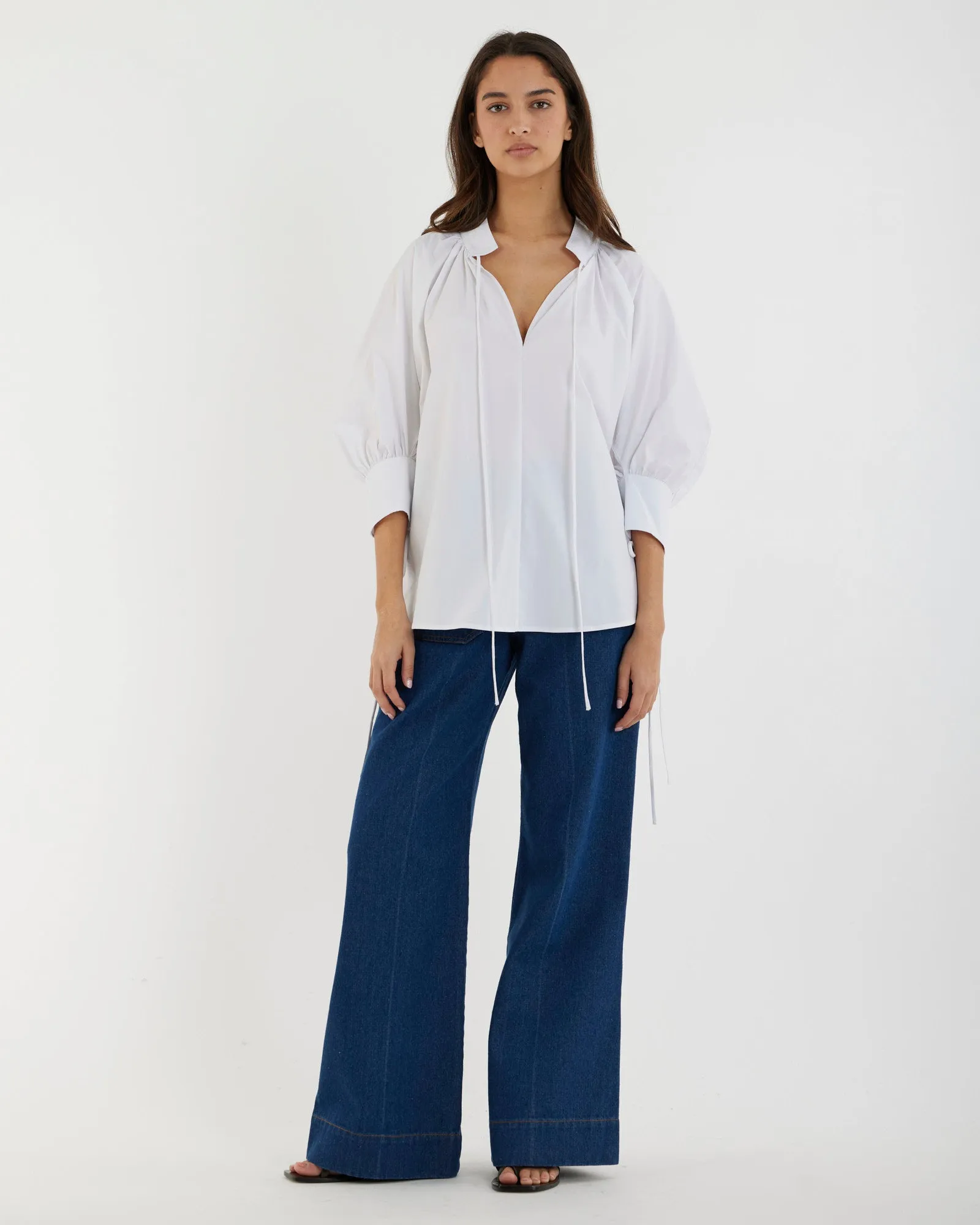 Marie Poplin Tie Blouse - White