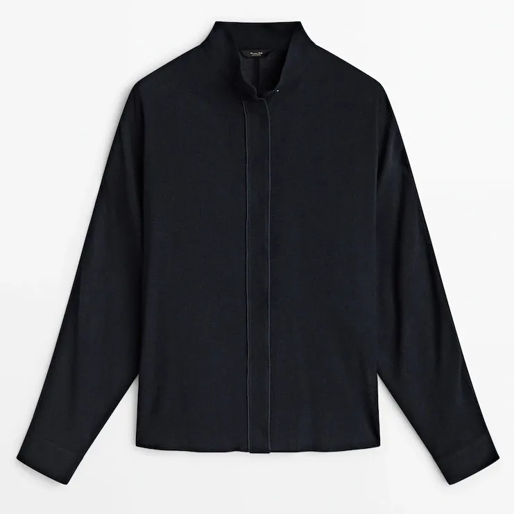 Massimo Dutti  |Navy blue high neck shirt