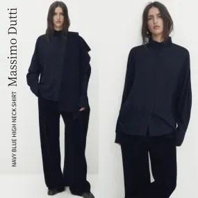 Massimo Dutti  |Navy blue high neck shirt