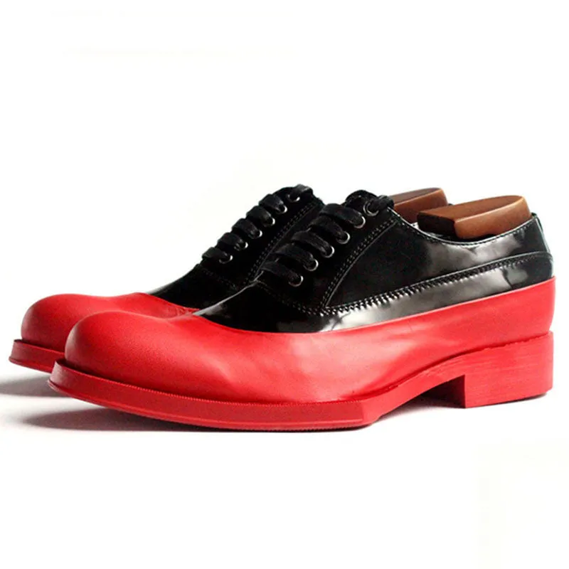 Men's Handmade Mixed Color Genuine Leather Geometric Platform Oxfords