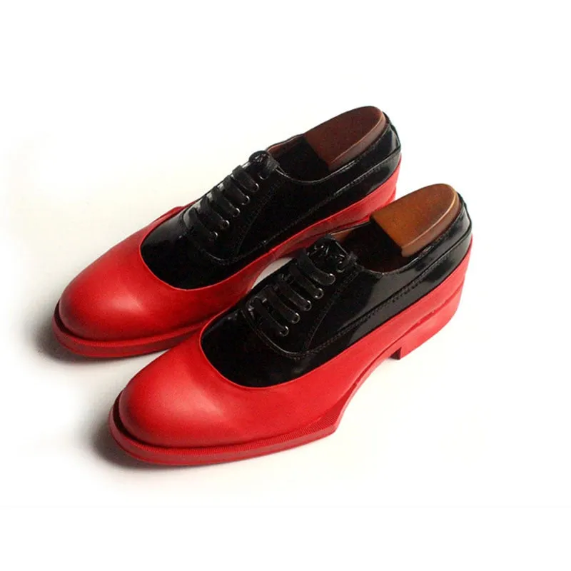 Men's Handmade Mixed Color Genuine Leather Geometric Platform Oxfords