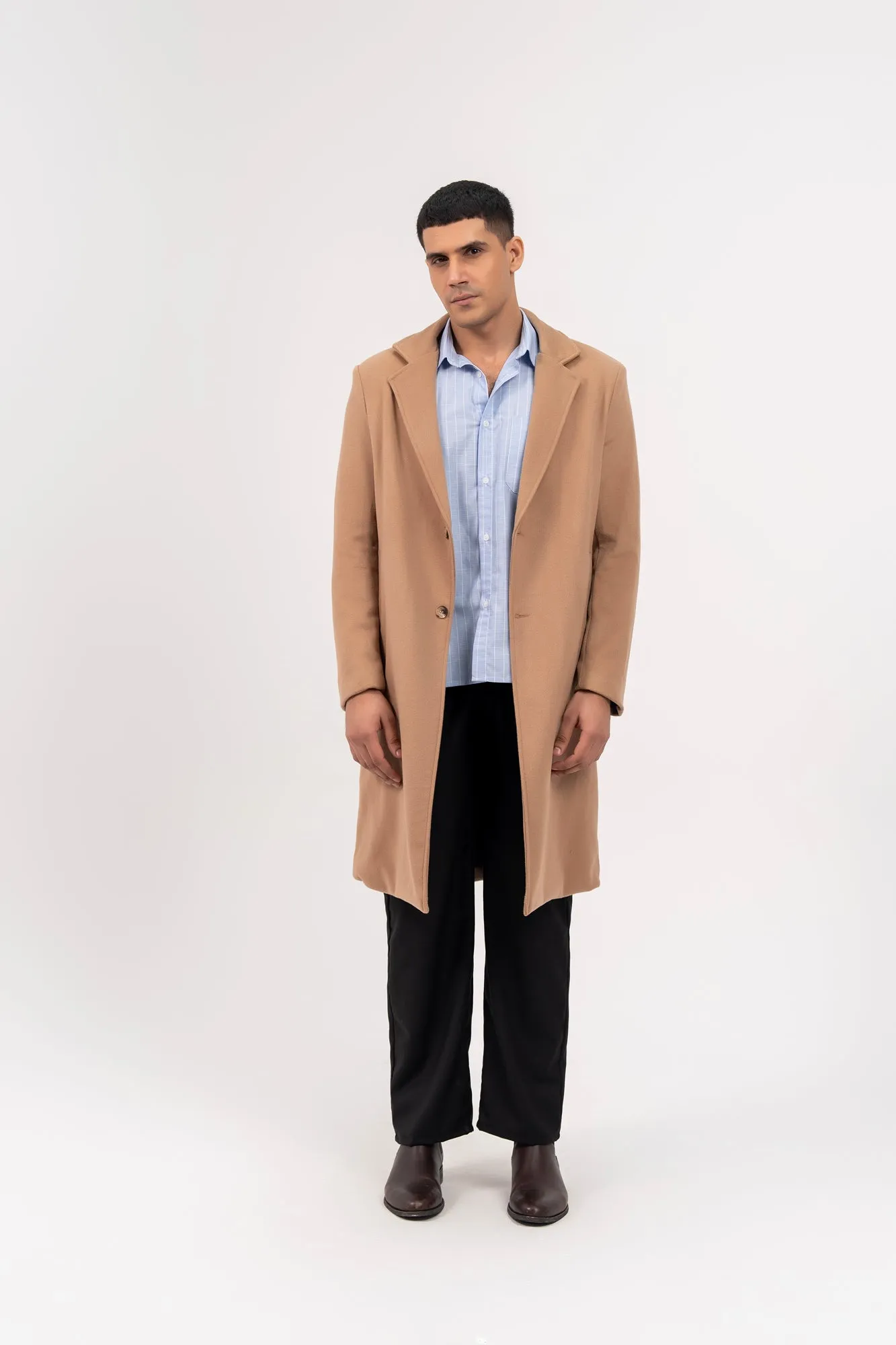 Men's Long Wool Coat - Camel