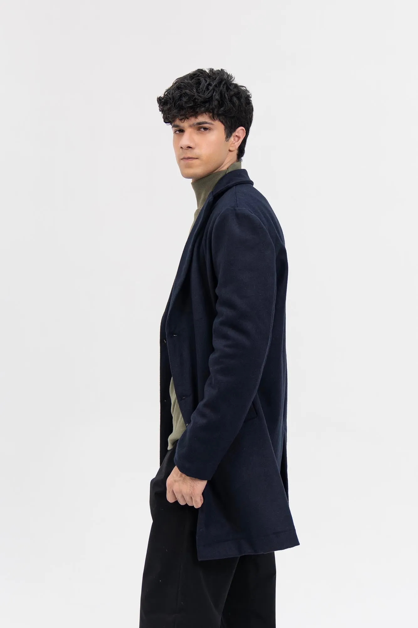 Men's Wool Coat - Navy Blue