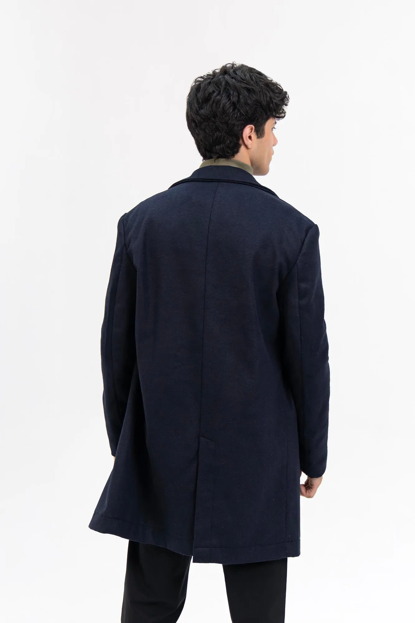 Men's Wool Coat - Navy Blue