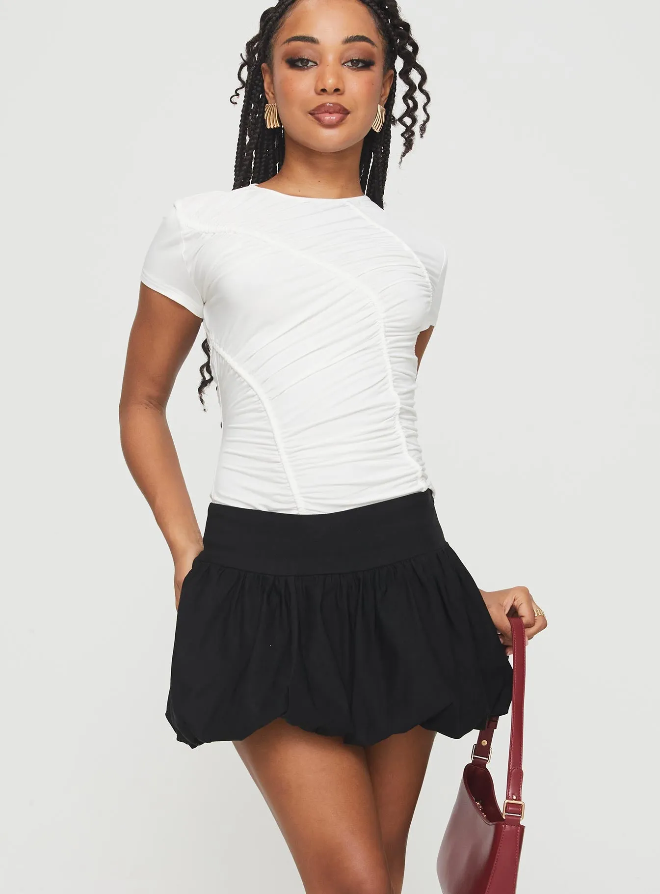 Mersale Bubble Hem Mini Skirt Black