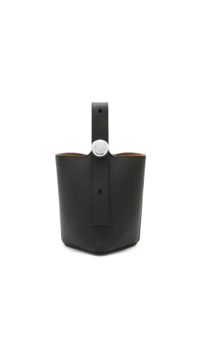 Mini Pebble Bucket Bag in Soft Grained Calfskin - Black