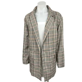 Missguided Multicolor Tan Plaid Double Breasted Mid Length Coat Jacket Size 8