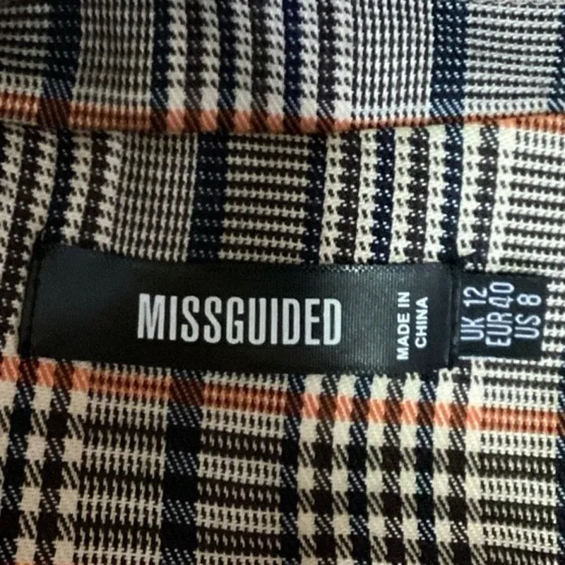 Missguided Multicolor Tan Plaid Double Breasted Mid Length Coat Jacket Size 8