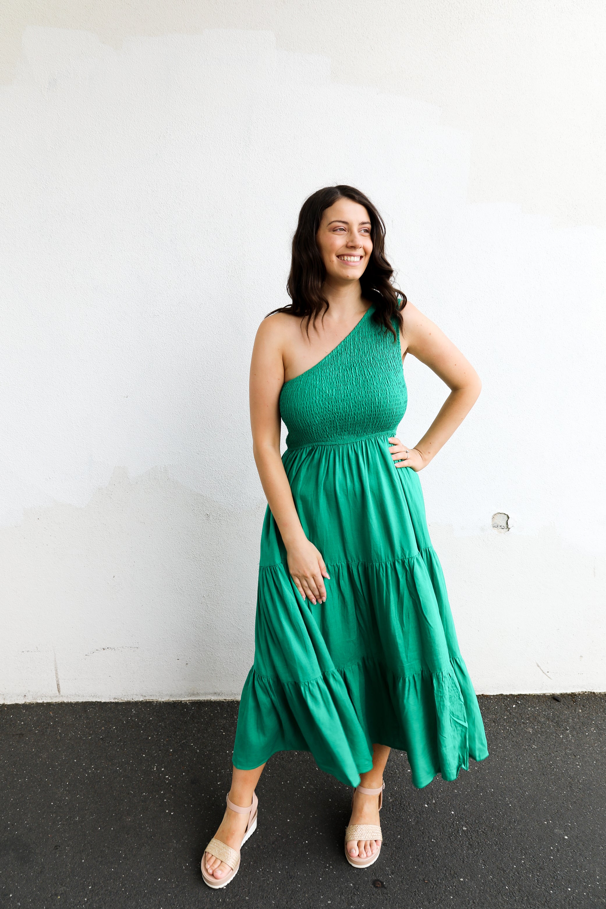 Molli One Shoulder Dress (Emerald)