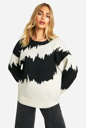 Monochrome Abstract Stripe Oversized Sweater