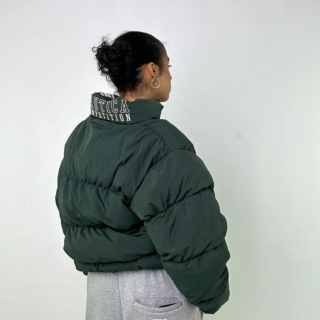 Navy Blue / Olive Green 90s Nautical Reversible Puffer Jacket Coat (L)