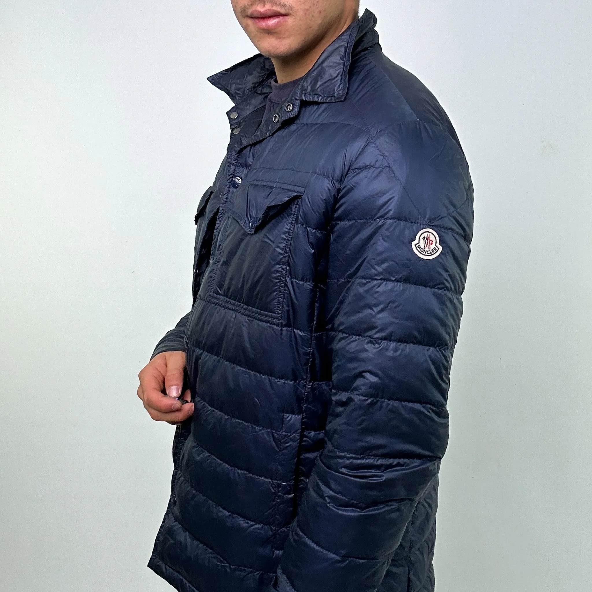 Navy Blue y2ks Moncler Gregoire Shirt Jacket Puffer Jacket Coat (XL)