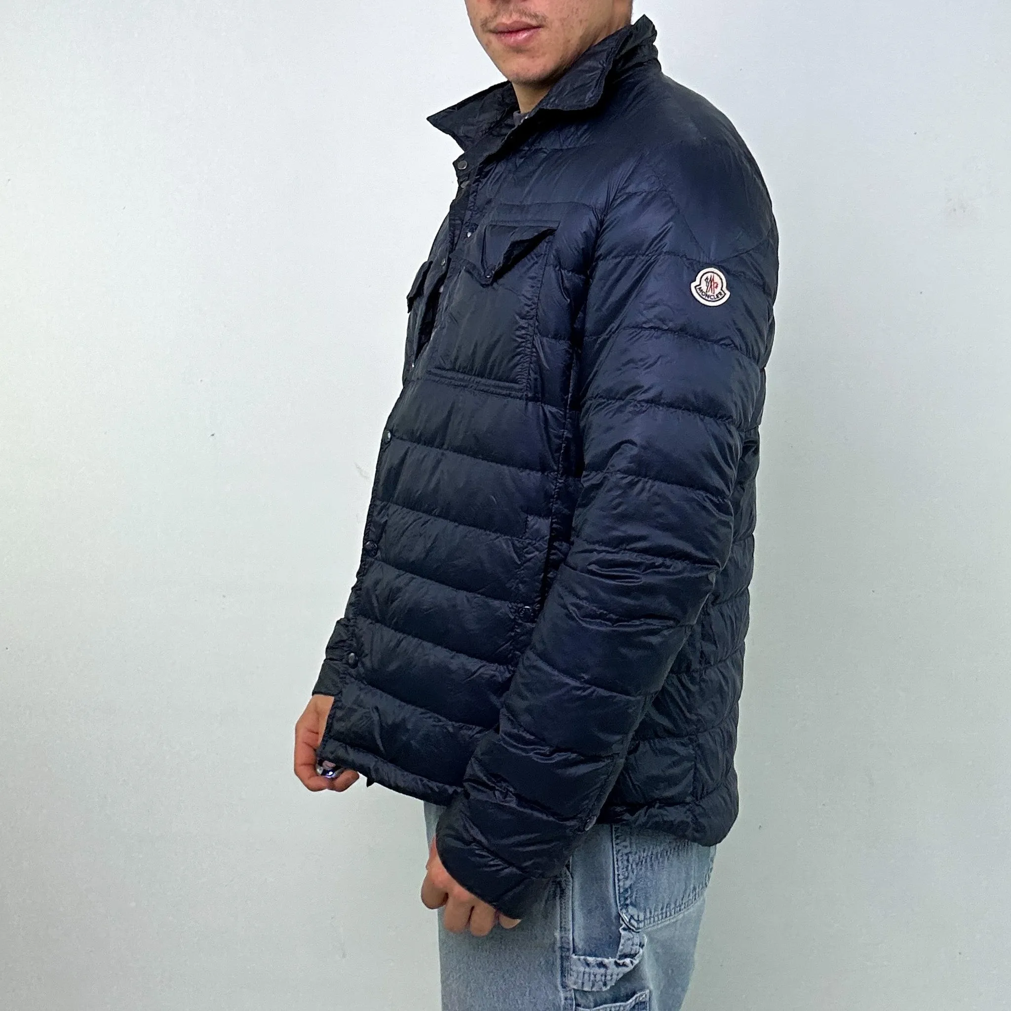 Navy Blue y2ks Moncler Gregoire Shirt Jacket Puffer Jacket Coat (XL)