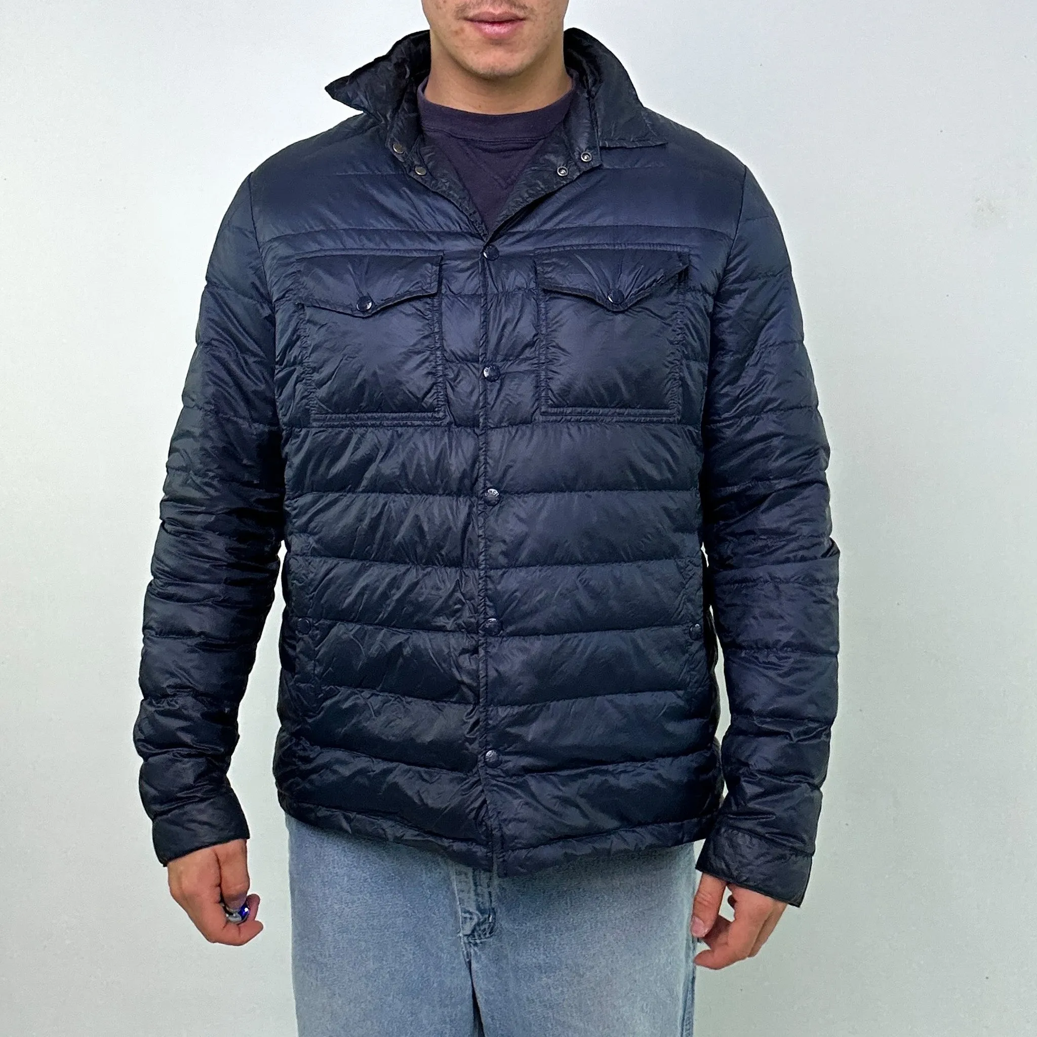 Navy Blue y2ks Moncler Gregoire Shirt Jacket Puffer Jacket Coat (XL)