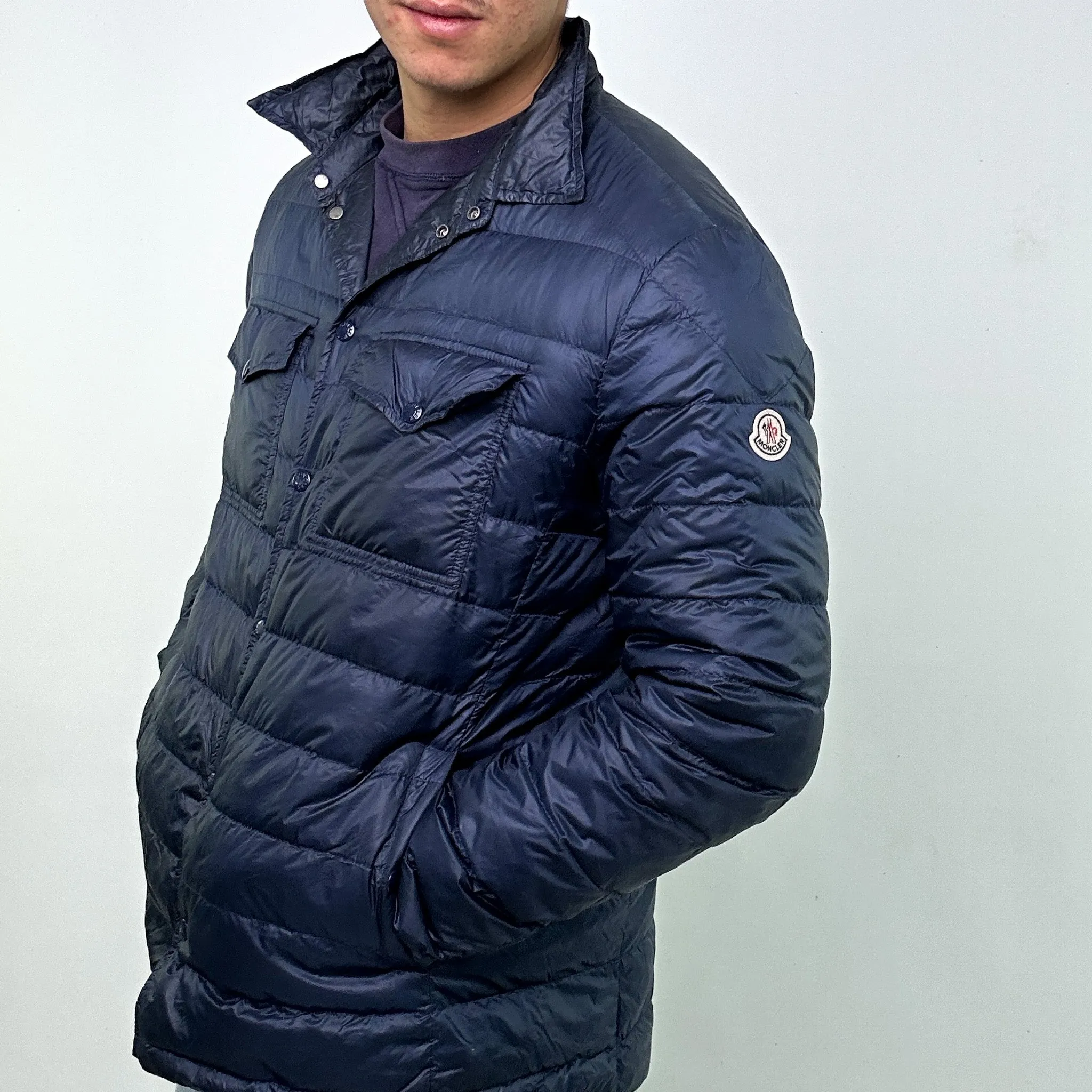 Navy Blue y2ks Moncler Gregoire Shirt Jacket Puffer Jacket Coat (XL)